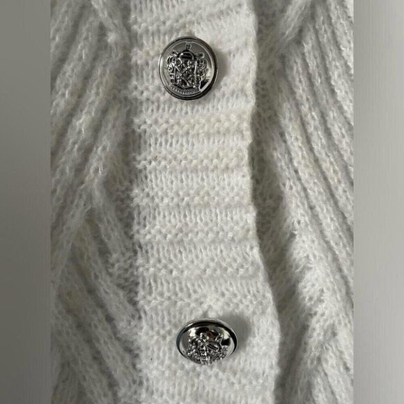 Coquette Knit Cardigan Lace Trim & Crest Buttons Fairycore Sweater - Picture 5 of 12